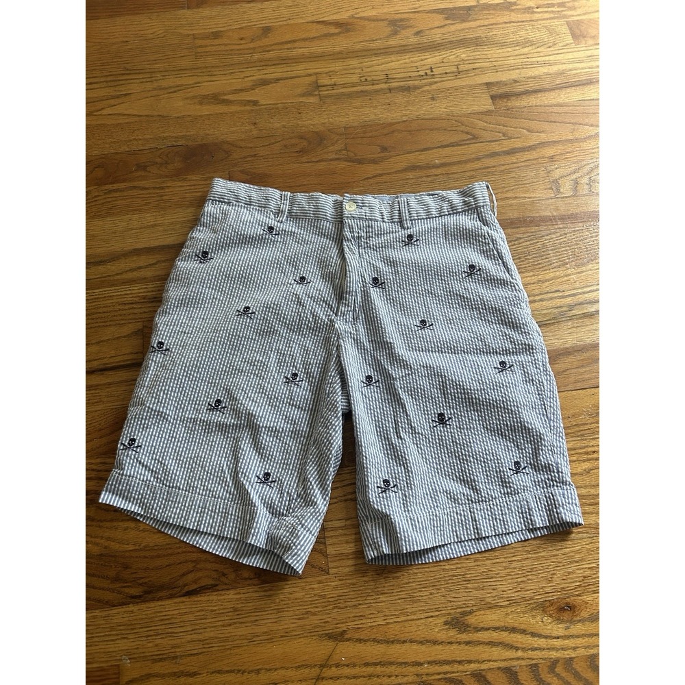 Polo Ralph Lauren Seersucker Shorts Blue/White Stripes Mens 32 Skulls Crossbones